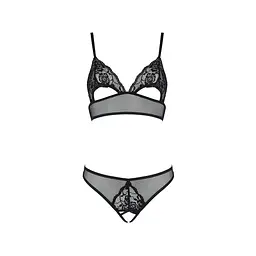 Комплект із бралету з ажурним ліфом та відкритими трусиками Passion CHRISTA SET Open Bra L/XL black - мініатюра 3