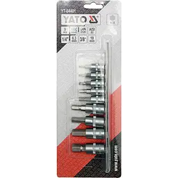 Головки торцеві з насадками Yato HEX М2-М12 квадрат 1/4" 3/8" набір 9 шт. (YT-04401) - мініатюра 2