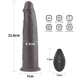 Вібратор LoveToy 9" Dual Layered Platinum Silicone Rotator, 23 см (чорний) - мініатюра 6