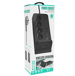 Мережевий фільтр-подовжувач Voltronic G-12, 4 розетки + 4 USB 3,2 А + 2 Type-C + бездротова зарядка, 2 м, чорний - мініатюра 5