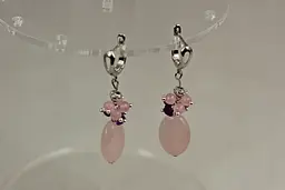Сережки No Name підвіски рожевий кварц з аметистом 5,3 см сріблясті - мініатюра 2