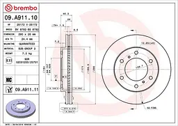Диск гальмівний передній вентильований Mitsubishi Pajero IV 06-25р Brembo (09.A911.11)