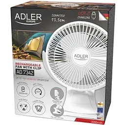 Вентилятор AdlerAD 7342 white настільний/ акумуляторний/ 5Вт/ D=15.5см/ USB-C/ білий (AD7342W) - мініатюра 6