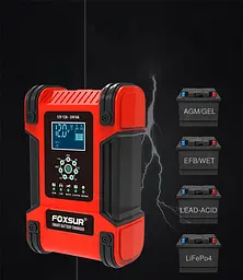 Автоматичний зарядний пристрій AGM FOXSUR 12 В/24 В 12 A LiFePO4 GEL SLA - мініатюра 10
