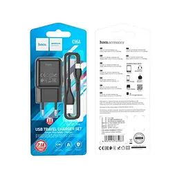Адаптер мережевий HOCO Lightning cable single port charger set C96A чорний - мініатюра 9