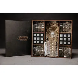 Подарунковий набір Whiskey Stones камені для віскі 18 штук + інструкція + щипці + мішечок для зберігання + 4 склянки та декантер - мініатюра 2