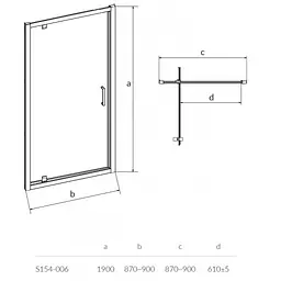 Душові двері Cersanit Zip Pivot 900x190 S154-006, універсальні, прозорий, хром - мініатюра 2