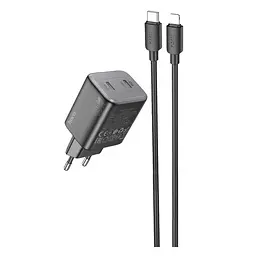 Мережевий зарядний пристрій з кабелем Hoco N42 Elogiado dual-port PD45W(2C) charger set(C to iP) чорний