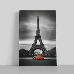Інтер'єрна картина Ейфелева Вежа та червоний автомобіль, Париж, Paris, France, інтер'єрний декор, 60×40 см (id0793)