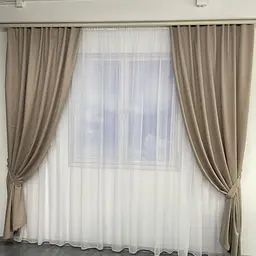 Мікровелюрові штори бежевого кольору 2шт. 150х270 з білим шифоновим тюлем 400х270, на тасьмі ALBO pbe0052661 - мініатюра 8