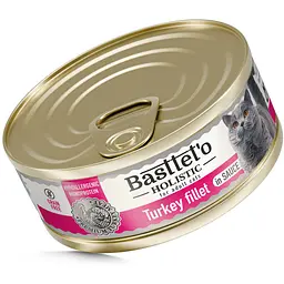 Вологий корм для котів Basttet'o Holistic, шматочки філе індички в соусі 85 г