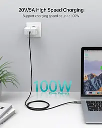 Кабель USB 2.0 Type-C M-M, 1.8 м, 100W, обплетення, PD, чорний Choetech - мініатюра 6