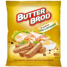 Сухарики BUTTERBROD 35г Сало з гірчицею житні зі смаком сала та гірчиці