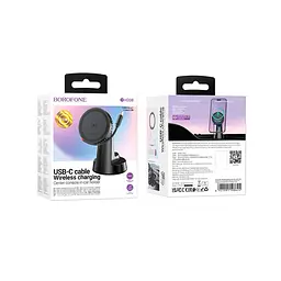 Автотримач BOROFONE BH208 + Wireless Charging 15W, кріплення на торпеду, клямка 50-90мм, Black, Box - мініатюра 5
