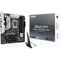 Материнська плата LGA1851, Asus B860M MAX GAMING AX, B860, 4xDDR5, 1xPCI-E 5.0 x16, 3xPCI-E 4.0 x16, 4xSATA3, 3xM.2, Realtek 7.1, Realtek 2.5Gb, WiFi 6, Bluetooth 5.4, DP/Type-C, MicroATX