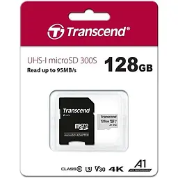 Карта пам'яті Transcend MicroSDXC 128GB 300S class 10 UHS-I U3 + adapter SD (TS128GUSD300S-A) - мініатюра 2