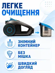 Пилосос контейнерний без мішка блакитний 4000 Вт 3 л для сухого прибирання (49676035) - мініатюра 6