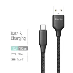 Дата кабель USB 2.0 AM to USB-C 1.0m 3A TPE embossed black ColorWay (CW-CBUC101-BK) - мініатюра 4