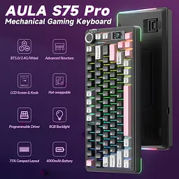 Механічна бездротова клавіатура AULA S75 Pro / 75% / Три режими підключення / Seyia Switch / Black Pink - мініатюра 3