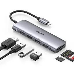 Розгалужувач - хаб Ugreen CM195 Usb-C to 2 Ports Usb3.0-A Hub + HDMI + TF / SD (UGR-70411) сірий - мініатюра 2