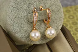 Сережки підвіски Xuping Jewelry з перлами Андромеда 3 см золотисті - мініатюра 2