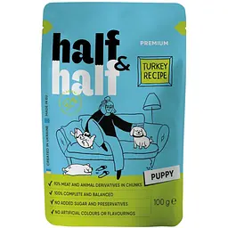 Вологий корм для цуценят Half & Half шматочки індички в соусі 100 г