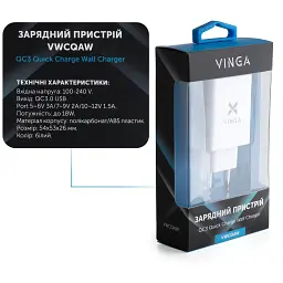 Зарядний пристрій Vinga QC3.0 Quick Wall Charger 1xUSB 18W Max (VWCQAW) - мініатюра 4