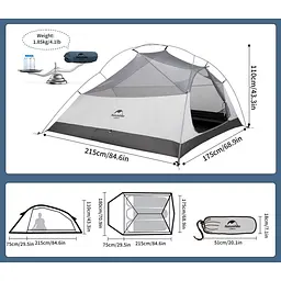 Намет тримісний з футпринтом Naturehike Cloud Up 3 UL NH18T030-T-T, 20D, темно-синій - мініатюра 4