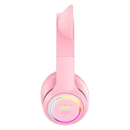 Бездротові ігрові навушники з котячими вушками Onikuma B90 RGB гарнітура з мікрофоном Pink (19117) - мініатюра 2