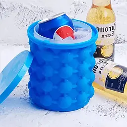 Силіконова форма відро для льоду з кришкою Ice Cube Maker Genie для охолодження напоїв Блакитний 88476