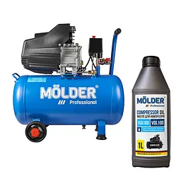 Комплект повітряний компресор Molder з ресівером 50 л, 1100Вт + компресорне масло Molder VDL 100 1 л (km_4)