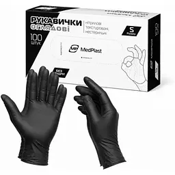 Рукавички оглядові MP Medplast нітрилові неопудрені розмір S 100 шт. чорні