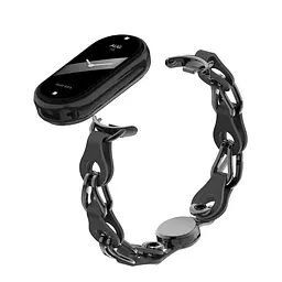 Металевий ремінець для Xiaomi Smart Band 10/9/8, Chain Wristband, чорний, браслет з нержавіючої сталі та штучної шкіри для фітнес-трекера, ArmorStandart (ARM86887) - мініатюра 2
