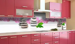 Вініловий кухонний фартух Happy Pocket Сірий камінь 3Д наклейка для кухні ПВХ квіти Текстура Рожевий Z181480 - мініатюра 2