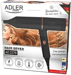 Фен AD-2278, Black, 1400W Adler teh0019615 - мініатюра 9