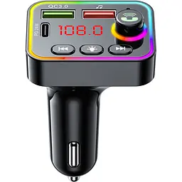 FM модулятор Havit HV-FM819BT USB-A+USB-C PD24W RGB Black (HV-FM819BT) - мініатюра 2