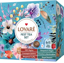 Набір чаю Lovare fest tea set, 6 видів, 90 шт. (15 шт. x 6)