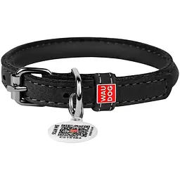 Нашийник для собак Waudog Soft, шкіряний, круглий, з QR паспортом, 45-53х1,3 см, чорний