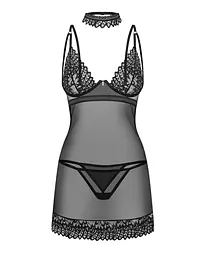 Сорочка Obsessive Donarella chemise & thong, XL/2XL, мереживний ліф, чокер та стрінги в комплекті - мініатюра 3