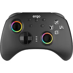 Геймпад Ergo GG04BT бездротовий Bluetooth 5.0/Type-C для ПК/Nintendo Switch/Android TV вібрація 8 кнопок/2 стіка/D-Pad RGB підсвічування Black