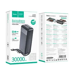 Зовнішній акумулятор HOCO J163B Wonderful power bank with 4 cables(30000mAh) Black (6942007664615) - мініатюра 2