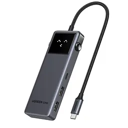 USB-C хаб UGREEN Uno CM889 концентратор 7 в 1 вихід HDMI до 4K 60 Гц 2 USB-A 3.0 та USB-C 3.0 для даних до 5 Гбіт/с кардридер SD/TF вхід живлення USB-C PD 3.0 до 100 Вт заряджання через порт USB-C для даних до 20 Вт для HDMI потрібен USB-C хоста з відеовиходом блокування екрана однією кнопкою LED-дисплей стану підключень для Windows/macOS/Linux темно-сірий із чорною передньою панеллю (75179)