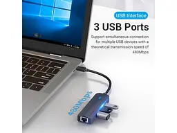 Док-станція для ноутбука Vention Hub USB 3.1 Type-C 3-Port 0.15m Black (TGOBB) - мініатюра 3