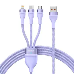 Кабель Baseus Flash Series Ⅱ 3-in-1 Cable USB to MicroUSB+Lightning+Type-C 66W 1.2m CASS040005 Purple