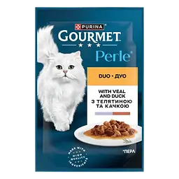 Вологий корм для котів Gourmet Perle Duo з телятиною та качкою в соусі 85 г 12581727