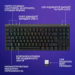 Клавіатура Logitech G515 TKL Lightspeed Tactile Bluetooth UA Black (920-012538) - мініатюра 7