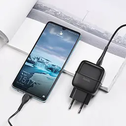 Адаптер мережевий - зарядний блок із кабелем HOCO Type-C Highway C77A 2 порти USB набір чорний - мініатюра 3