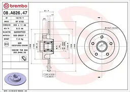 Диск тормозной невентилированный Renault Laguna III 07-15г Brembo ( 08.A826.47 )