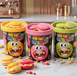 Печиво Макарон Gangfu Creamy Popping Candy з кремовим смаком і вибуховою карамелью 80г - мініатюра 5