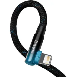 Дата кабель USB 2.0 AM to Lightning 2.0m 2.4A 90° corner black/blue Baseus (CAVP000121) - мініатюра 4